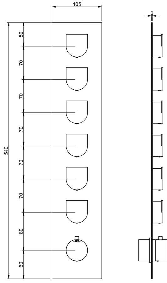 Rubinetterie Treemme Ran Miscelatore Doccia Termostatico Incasso A Muro 6 Uscite Parte Interna e Esterna Inclusa Materiale Ottone Finitura Cromata 7 Fori Monocomando 1 Leva Stile Moderno Con Piastra