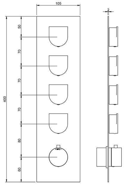 Rubinetterie Treemme Ran Miscelatore Doccia Termostatico Incasso A Muro 4 Uscite Parte Interna e Esterna Inclusa Materiale Ottone Finitura Cromata 5 Fori Monocomando 1 Leva Stile Moderno Con Piastra