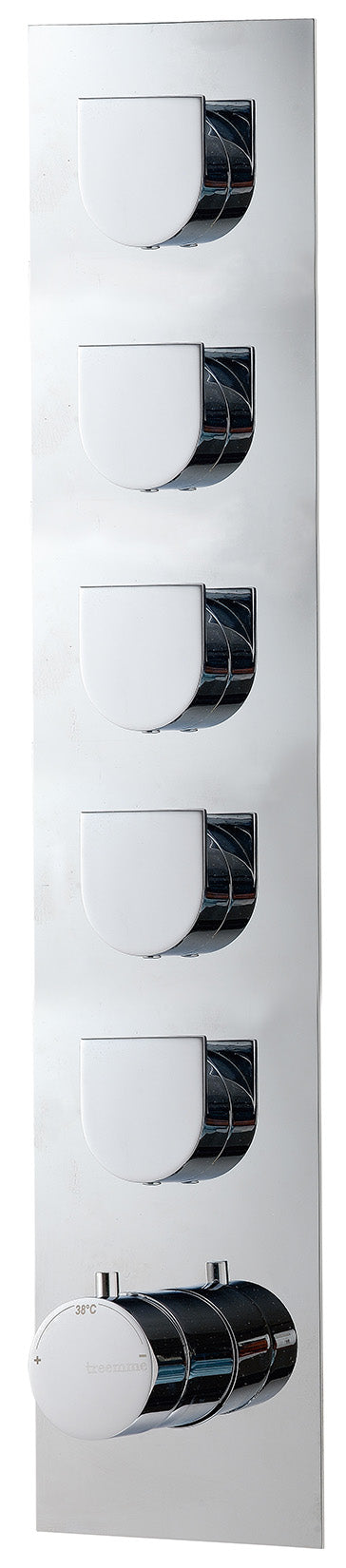 Rubinetterie Treemme Ran Miscelatore Doccia Termostatico Incasso A Muro 5 Uscite Parte Interna e Esterna Inclusa Materiale Ottone Finitura Cromata 6 Fori Monocomando 1 Leva Stile Moderno Con Piastra