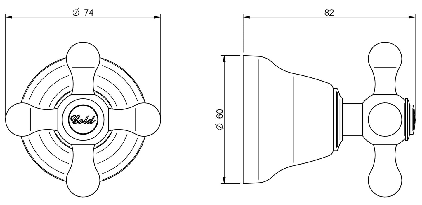 Rubinetterie Treemme 3M ROMANTICA RWIT 3640 CC 86 + RWIT 4440 ZZ 72 Rubinetto D'Arresto 1/2" - COLD Materiale Ottone Finitura Cromata