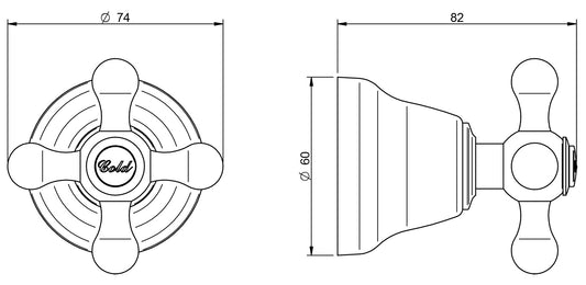 Rubinetterie Treemme 3M ROMANTICA RWIT 3640 CC 86 + RWIT 4440 ZZ 72 Rubinetto D'Arresto 1/2" - COLD Materiale Ottone Finitura Cromata