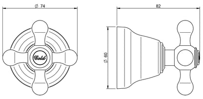 Rubinetterie Treemme 3M ROMANTICA RWIT 3640 CC 87 + RWIT 4440 ZZ 72 Rubinetto D'Arresto 1/2" - HOT Materiale Ottone Finitura Cromata