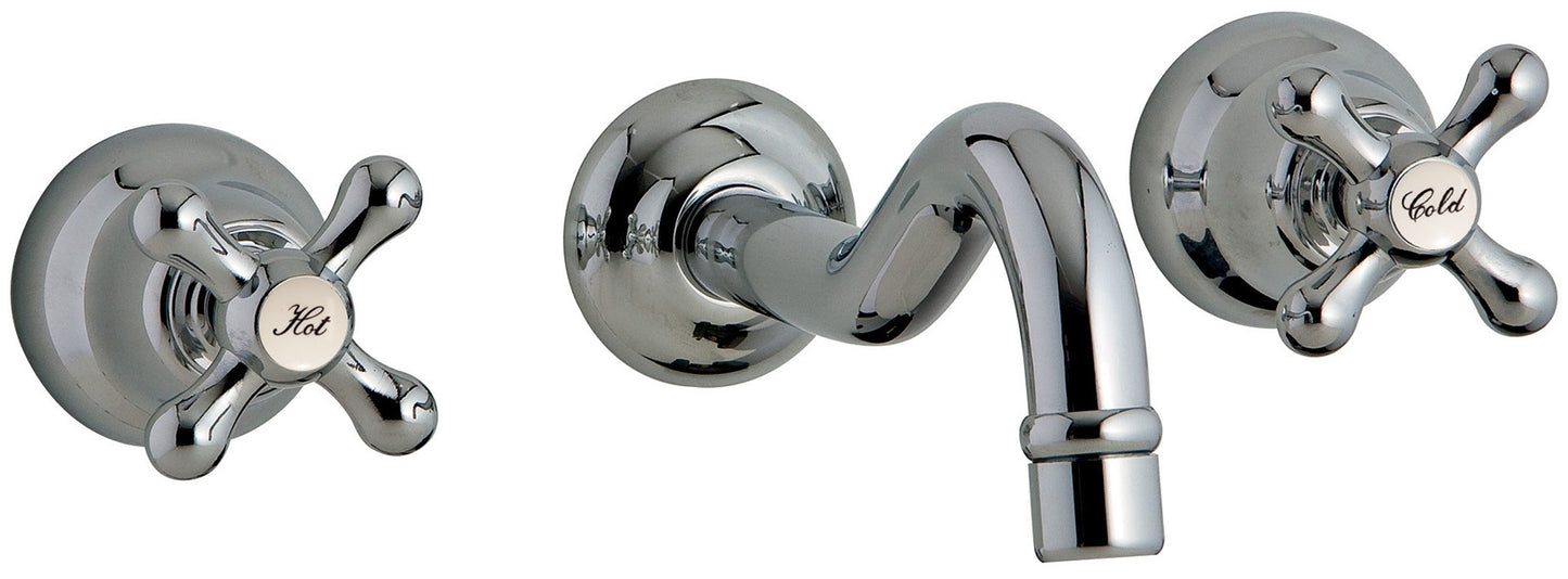 Rubinetterie Treemme 3M ROMANTICA RWIT 3652 CC 50 + RWIT 3A60 ZZ 02 Miscelatore Gruppo Lavabo Incasso A Muro 210 mm 3 Fori Materiale Ottone Finitura Cromata