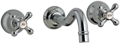 Rubinetterie Treemme 3M ROMANTICA RWIT 3652 CC 50 + RWIT 3A60 ZZ 02 Miscelatore Gruppo Lavabo Incasso A Muro 210 mm 3 Fori Materiale Ottone Finitura Cromata