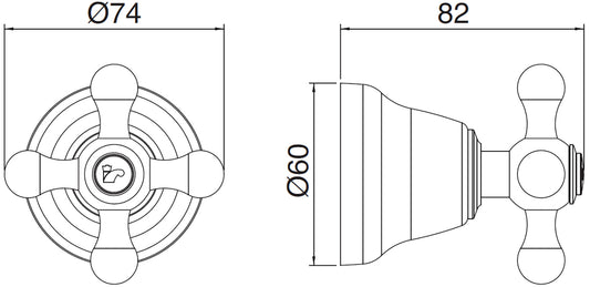 Rubinetterie Treemme 3M ROMANTICA RWIT 3662 CC 02 + RWIT 4462 ZZ 72 Rubinetto D'Arresto Deviatore Incasso 2 Uscite Materiale Ottone Finitura Cromata