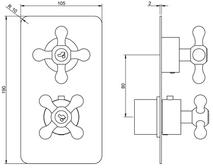 Rubinetterie Treemme 3M ROMANTICA RWIT 3687 CC 57 + RWIT 7287 ZZ 30 Miscelatore Doccia Termostatico Incasso 1 Uscita Materiale Ottone Finitura Cromata
