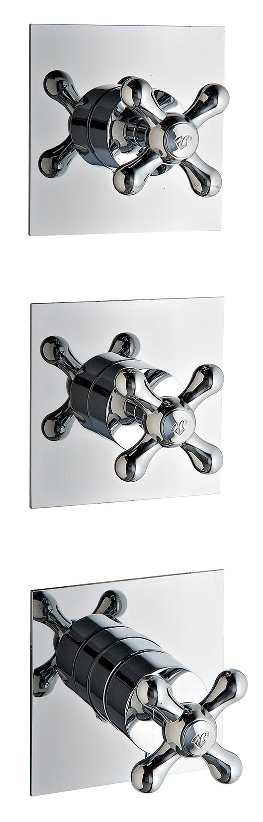 Rubinetterie Treemme 3M Romantica RWIT 7274 CC 57 + RWIT 7274 ZZ 40 Miscelatore Doccia 2 Uscite Termostatico Incasso Muro Parte Interna Esterna Incluse Materiale Ottone Finitura Cromata 3 Fori Monocomando 1 Leva Forma Croce Stile Classico Senza Piastra