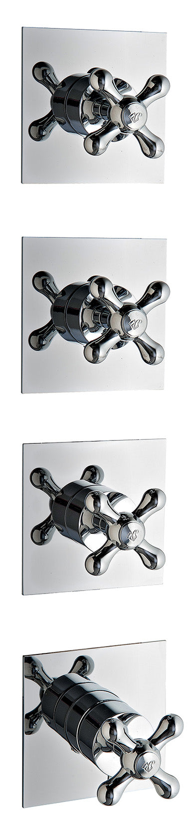 Rubinetterie Treemme 3M Romantica RWIT 7275 CC 57 + RWIT 7275 ZZ 40 Miscelatore Doccia 3 Uscite Termostatico Incasso Muro Parte Interna Esterna Incluse Materiale Ottone Finitura Cromata 4 Fori Monocomando 1 Leva Forma Croce Stile Classico Senza Piastra