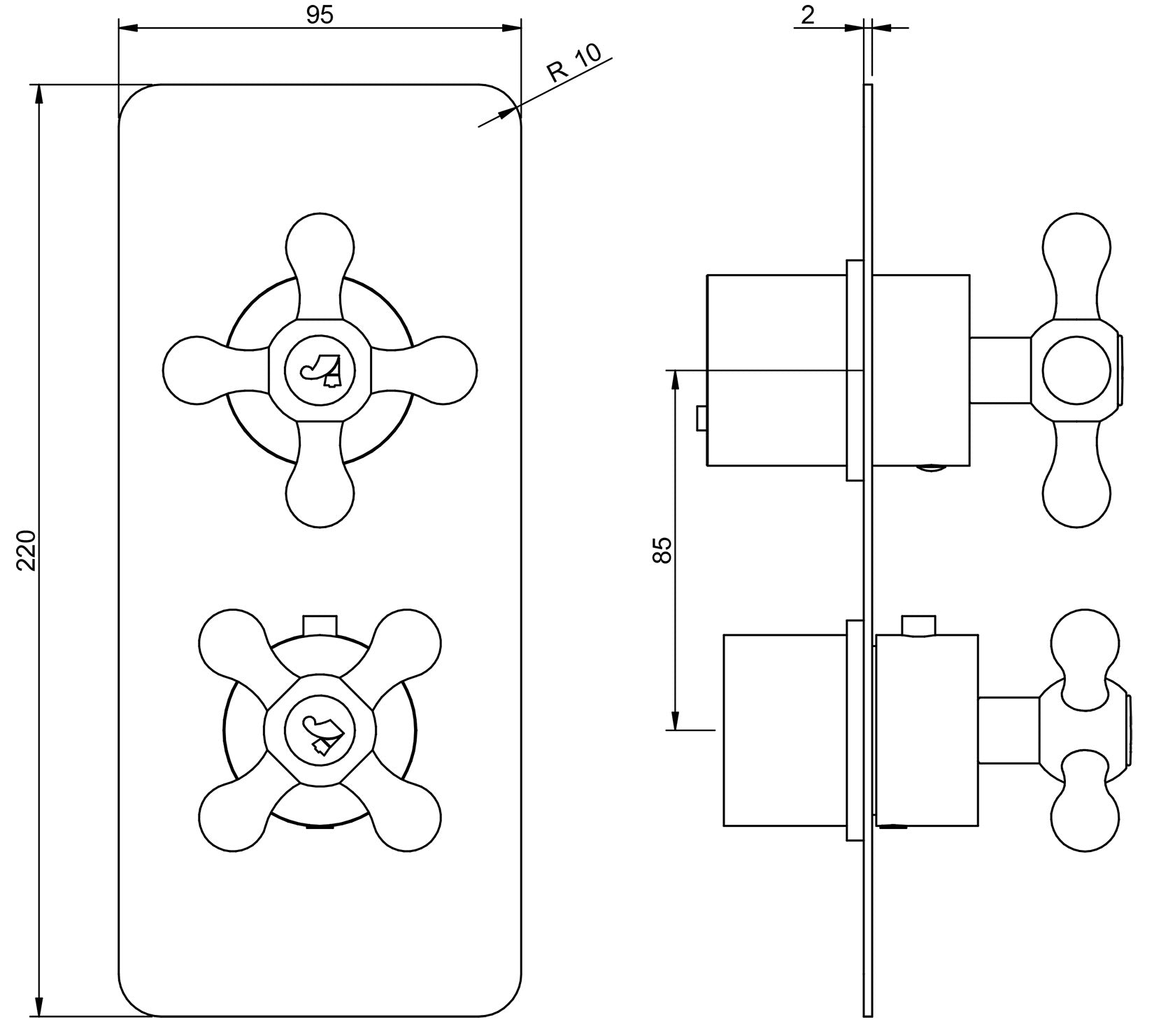 Rubinetterie Treemme 3M ROMANTICA RWIT 8A72 CC 51 + RWIT 8A46 ZZ 20 Miscelatore Doccia Termostatico Incasso Con Deviatore A 3 Uscite Materiale Ottone Finitura Cromata