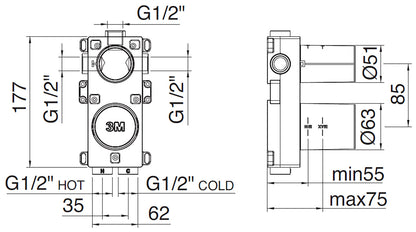 Rubinetterie Treemme 40MM Miscelatore Monocomando Meccanico Doccia Incasso A Parete Con Deviatore 2 Uscite Due Fori Una Manopola Con Piastra Stile Moderno Materiale Acciaio Finitura Acciaio Spazzolato Opaco Inox Parte Interna Esterna Incluse