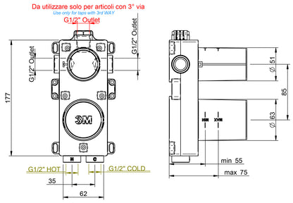 Rubinetterie Treemme 40MM Miscelatore Monocomando Meccanico Doccia Incasso A Parete Con Deviatore 3 Uscite Due Fori Una Manopola Con Piastra Stile Moderno Materiale Acciaio Finitura Acciaio Spazzolato Opaco Inox Parte Interna Esterna Incluse