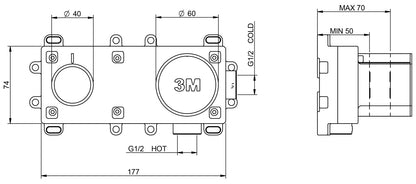 Rubinetterie Treemme 3M 28mm RWIT 3BC9 IS G1 + RWIT 51A5 ZZ 01 Miscelatore Lavabo Incasso 222 Muro 1 Manopola Zigrinata Sinistra 2 Fori Meccanico Moderno Tondo Lunghezza 230 mm Staffa Cartongesso Acciaio Inox Spazzolato Opaco Parte Interna Esterna Incluse