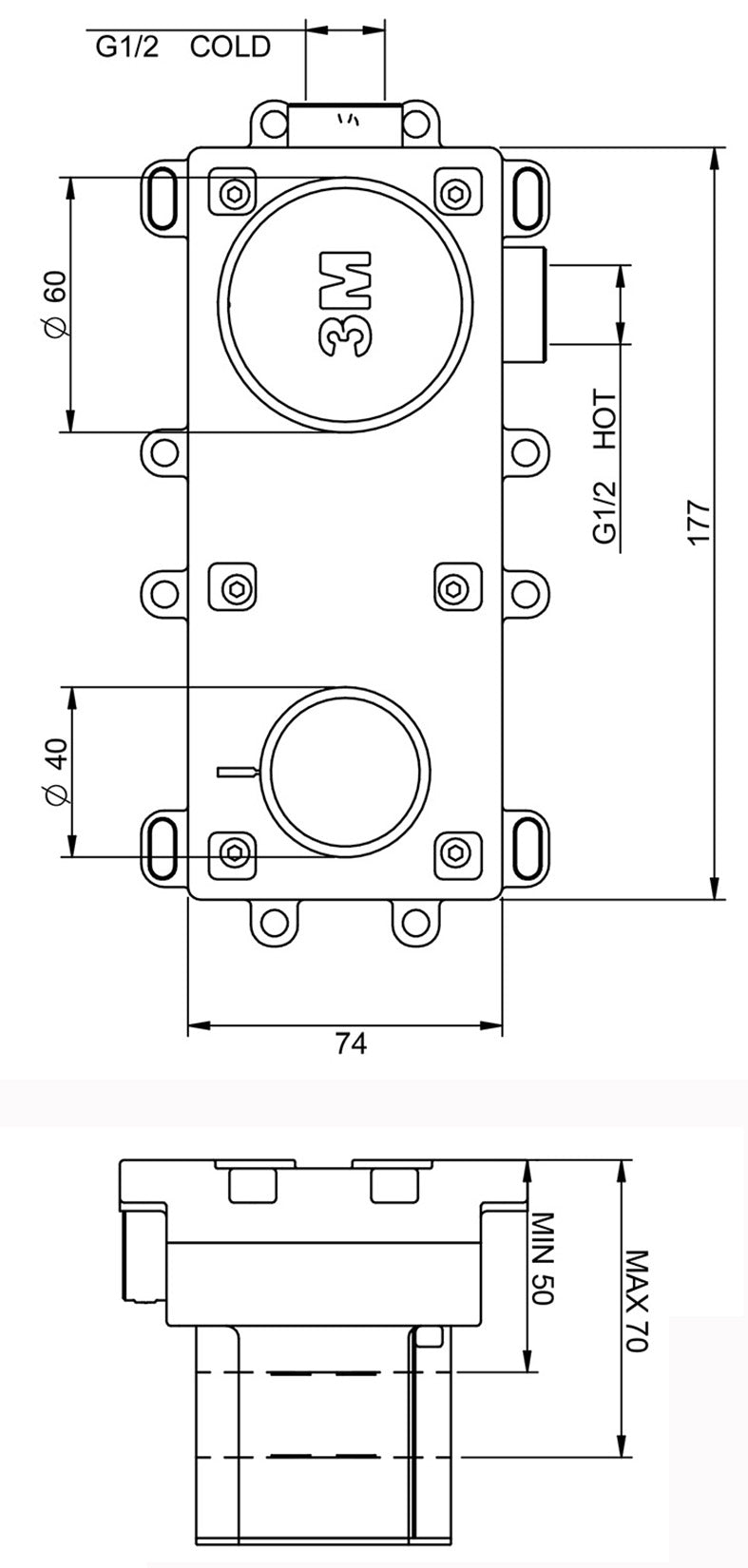 Rubinetterie Treemme 3M 40mm RWIT 13B3 IS 01 + RWIT 51A5 ZZ 01 Miscelatore Monocomando Lavabo Incasso 200 Muro 1 Leva 2 Fori Meccanico Moderno Lunghezza 208mm Piastra Verticale Staffa Cartongesso Acciaio Inox Spazzolato Opaco Parte Interna Esterna Incluse