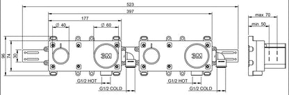 Rubinetterie Treemme 3M T30 RWIT 5BD7 CC 01 + RWIT 51D7 ZZ 12 Miscelatore Vasca / Doccia Meccanico Incasso Muro Parte Interna Esterna Inclusa 4 Fori Con Piastra Ottone Cromata Monocomando 2 Leve Manopole Stile Moderno Doccetta Metallo Flessibile PVC