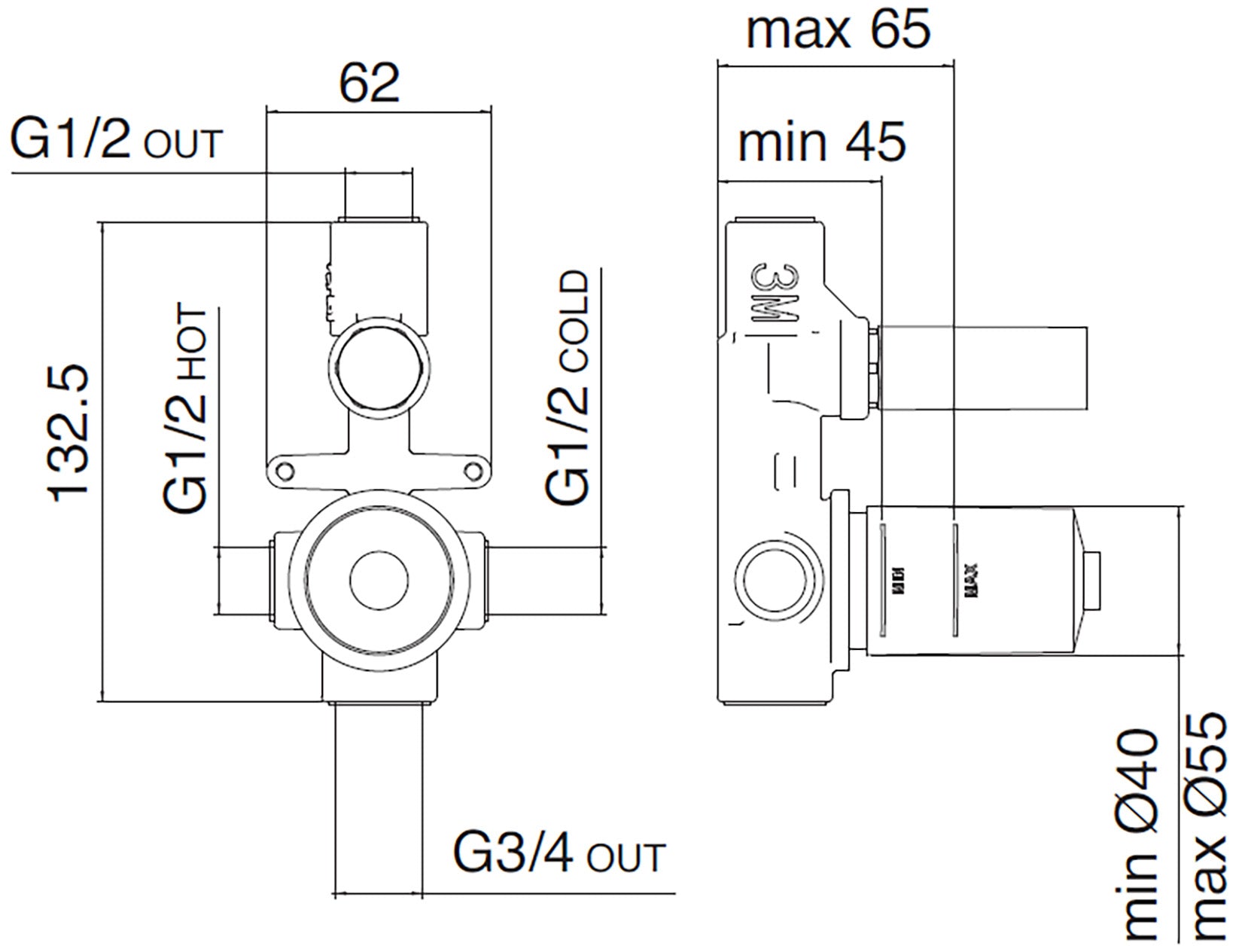 Rubinetterie Treemme Up+ Miscelatore Vasca / Doccia Incasso A Muro 2 Fori Con Deviatore 2 Vie Monocomando 1 Leva Miscelazione Meccanica Con Piastra Stile Moderno Parte Interna e Esterna Inclusa Materiale Ottone Finitura Cromata