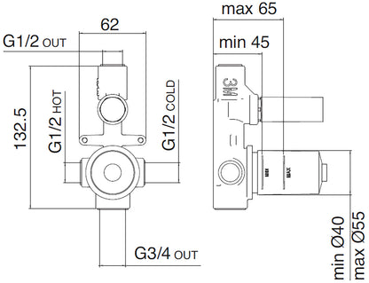 Rubinetterie Treemme Up+ Miscelatore Vasca / Doccia Incasso A Muro 2 Fori Con Deviatore 2 Vie Monocomando 1 Leva Miscelazione Meccanica Con Piastra Stile Moderno Parte Interna e Esterna Inclusa Materiale Ottone Finitura Cromata