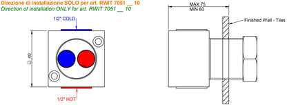 Miscelatore Monocomando Lavabo Incasso 173 mm Parete Rubinetterie Treemme Hedo' Materiale Ottone Finitura Cromata