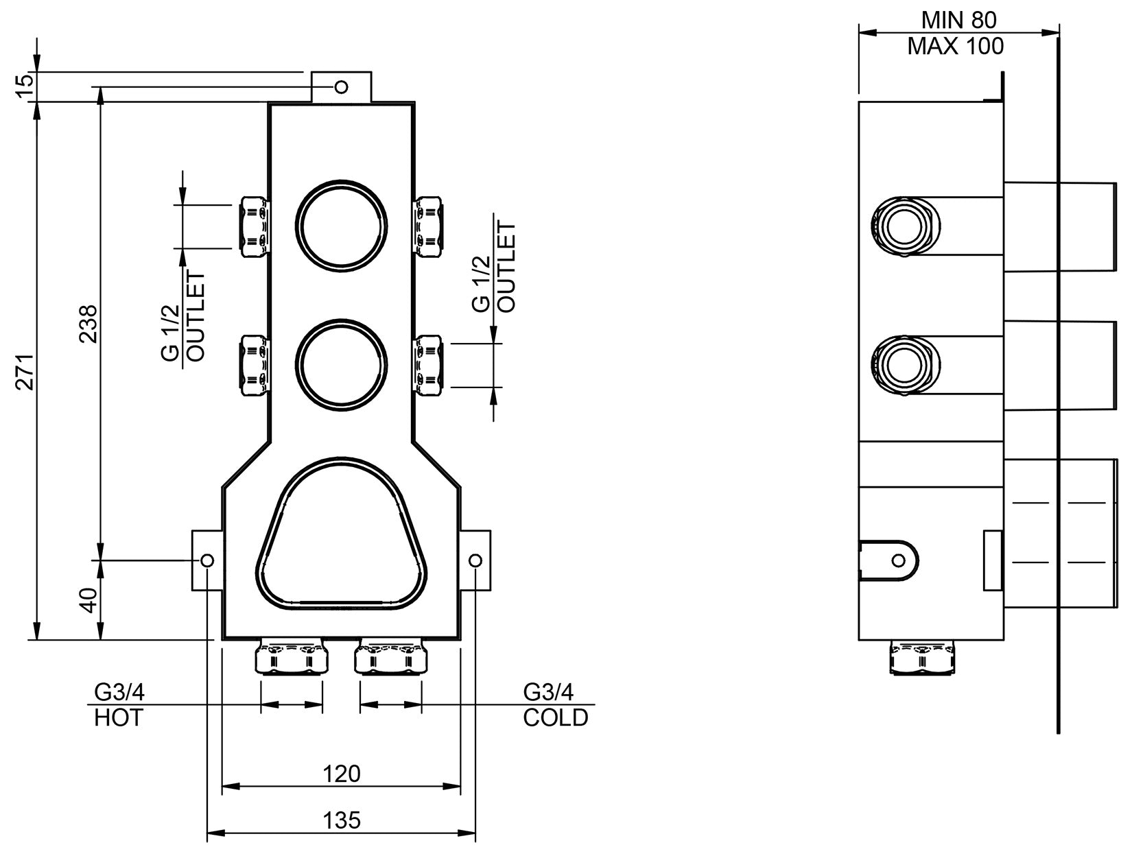 Rubinetterie Treemme SHOWERS & THERMOSTATICS Miscelatore Doccia Termostatico Incasso 2 Uscite Materiale Ottone Finitura Cromata