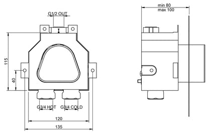 Rubinetterie Treemme Showers & Thermostatics Miscelatore Doccia Termostatico Incasso A Muro Tondo Parte Interna Esterna Materiale Ottone Finitura Cromata Monoforo 1 Foro 1 Via Monocomando 1 Leva Stile Moderno Con Piastra Forma Quadra