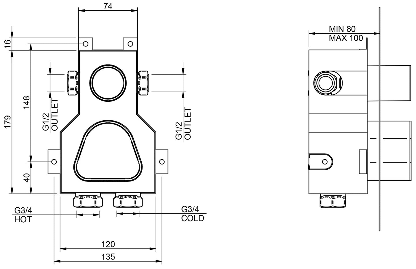 Rubinetterie Treemme SHOWERS & THERMOSTATICS Miscelatore Doccia Termostatico Incasso 1 Uscita Materiale Ottone Finitura Cromata