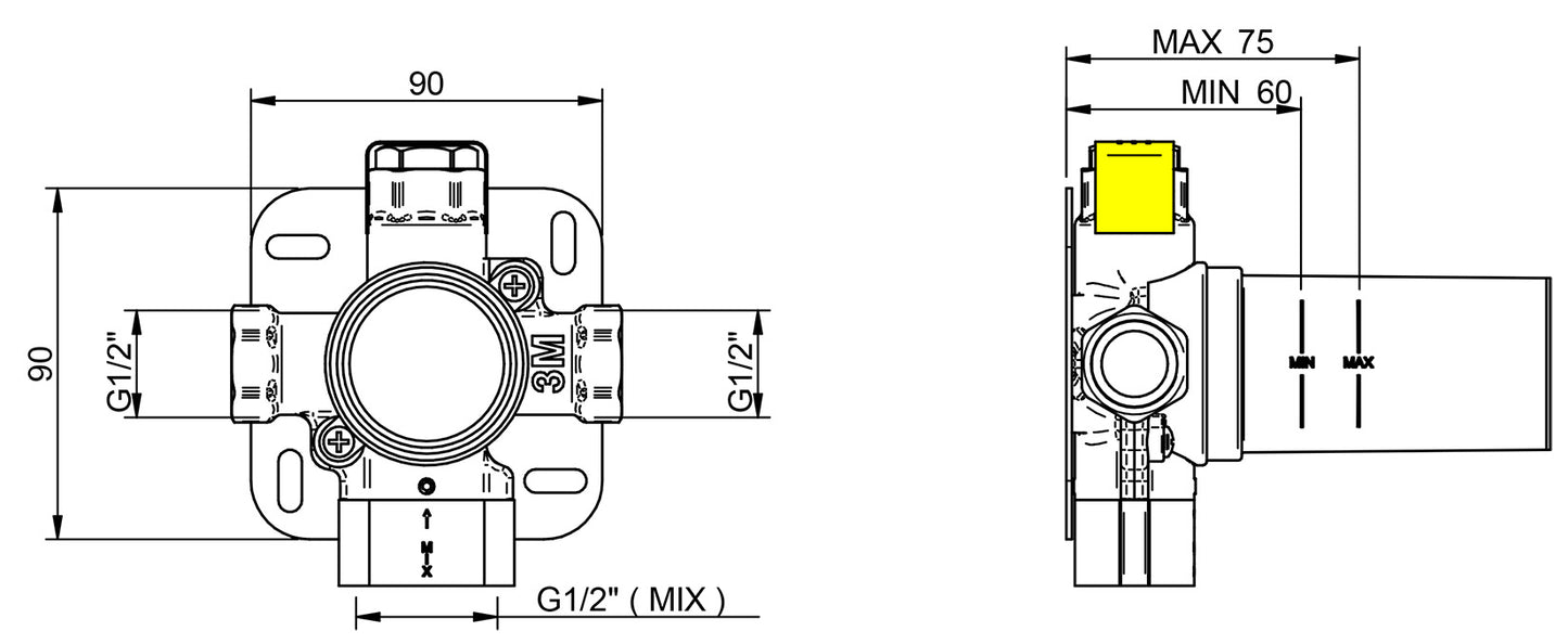 Rubinetterie Treemme 3M 5MM RWIT 75D5 IS 15 + RWIT 7AD5 ZZ 01 Rubinetto D’Arresto Deviatore Incasso 2 Uscite Installazione Parete Monoforo 1 Manopola Materiale Acciaio Finitura Inox Spazzolato Opaco