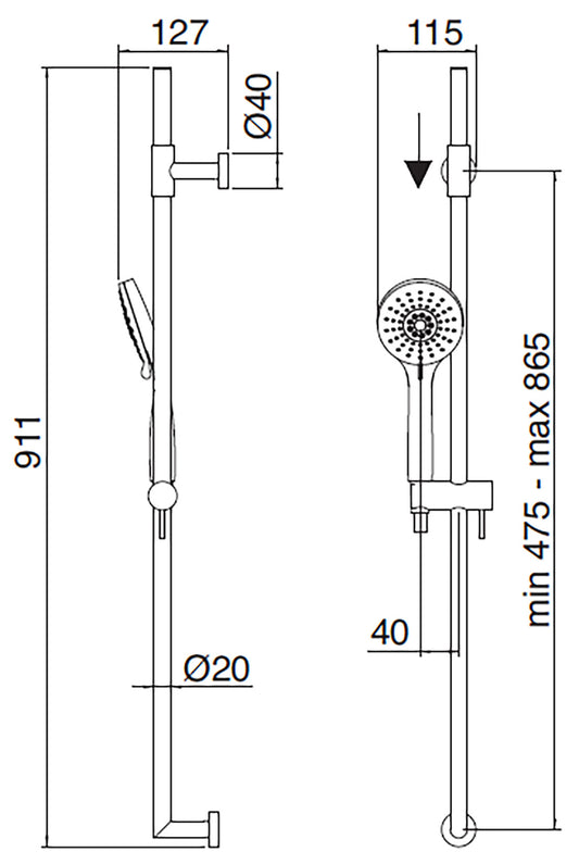 Rubinetterie Treemme SHOWERS & THERMOSTATICS Kit Saliscendi Tondo Con Doccetta Tonda In ABS Senza Presa Acqua Finitura Cromata