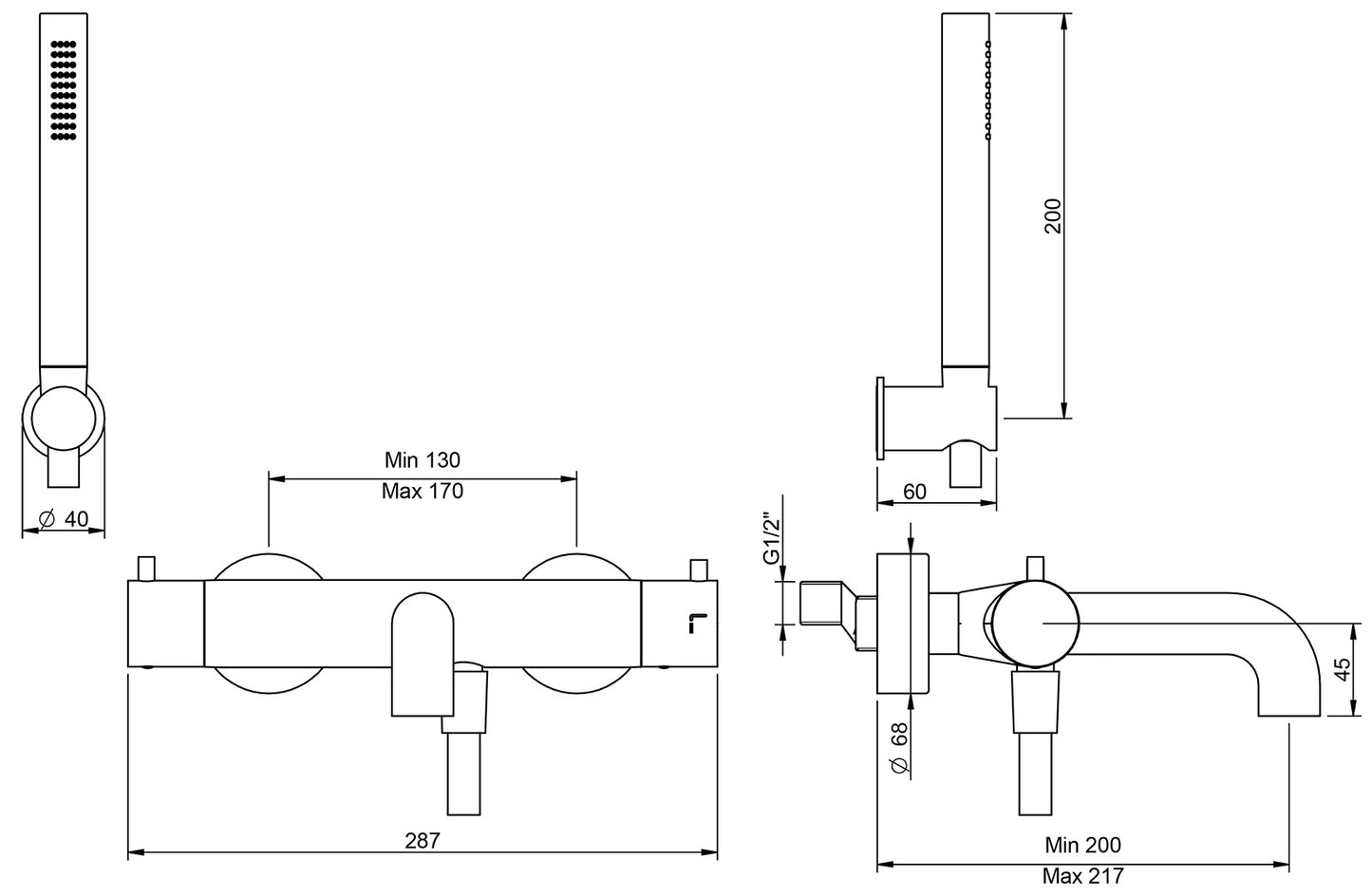 Rubinetterie Treemme SHOWERS & THERMOSTATICS IT 6B01 CC UP ZZ Miscelatore Termostatico Esterno Vasca Con Doccetta In Metallo Materiale Ottone Finitura Cromata