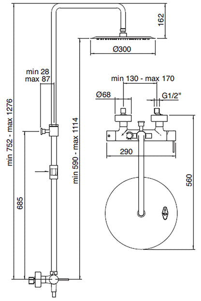 Rubinetterie Treemme SHOWERS & THERMOSTATICS Gruppo Colonna Doccia Attrezzata Multifunzione Miscelatore Meccanico Finitura Cromata Con Doccetta E Soffione Anticalcare In Metallo Diametro Ø 300 mm Valvola Di Sicurezza