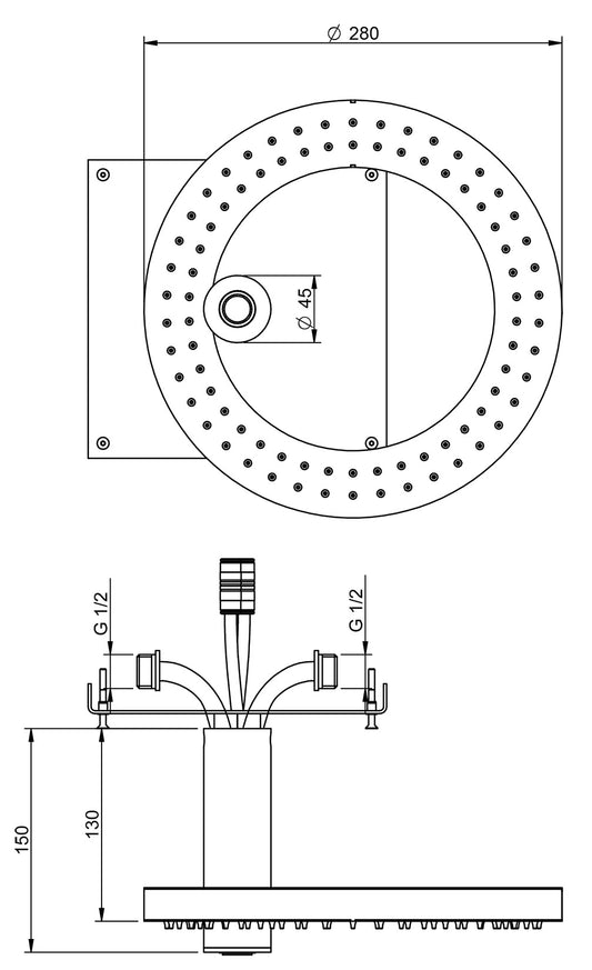 Rubinetterie Treemme SHOWERS & THERMOSTATICS Soffione Doccia a Soffitto Anticalcare Misura Diametro Ø 280 mm Forma Rotonda a Cerchio Funzione Acqua Pioggia Getto Materiale Acciaio Inox Finitura Cromata