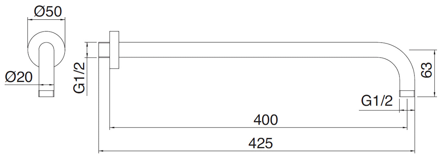 Rubinetterie Treemme SHOWERS & THERMOSTATICS Braccio Doccia A Parete 400 mm Per Soffione Materiale Ottone Finitura Cromata
