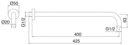Rubinetterie Treemme SHOWERS & THERMOSTATICS Braccio Doccia A Parete 400 mm Per Soffione Materiale Ottone Finitura Cromata