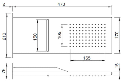 Rubinetterie Treemme Showers & Thermostatics Soffione Doccia A Parete a Mensola Rettangolare Lunghezza 470 mm Larghezza 170 mm Getto a Pioggia e Cascata Stile Moderno Materiale Acciaio Inox Finitura Cromato
