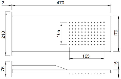 Rubinetterie Treemme Showers & Thermostatics Soffione Doccia A Parete a Mensola Rettangolare Lunghezza 470 mm Larghezza 170 mm Getto a Pioggia Stile Moderno Materiale Acciaio Inox Finitura Cromato