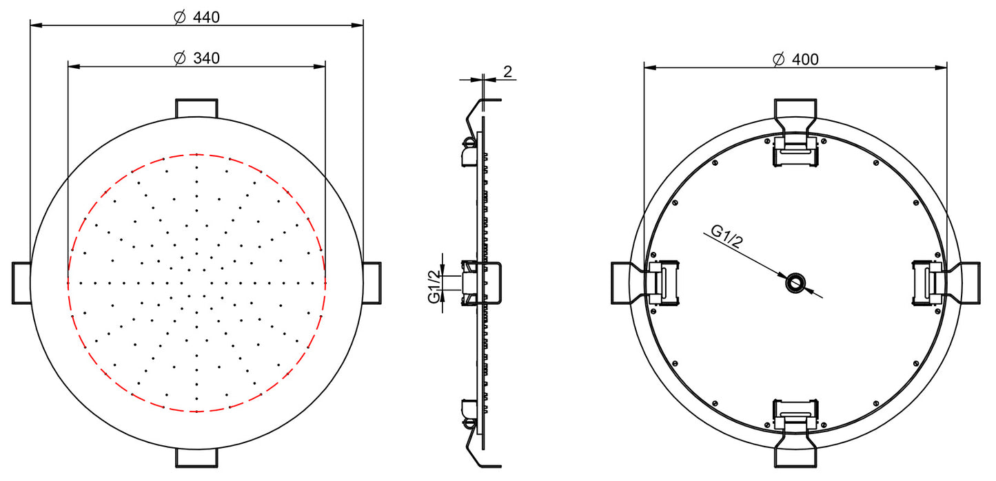 Rubinetterie Treemme SHOWERS & THERMOSTATICS Soffione Doccia Per Controsoffitto A Soffitto Misura Diametro Ø 440 mm Forma Rotonda Funzione Acqua Pioggia Materiale Acciaio Inox Finitura Cromata Portata 12 Litri Al Minuto