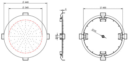 Rubinetterie Treemme SHOWERS & THERMOSTATICS Soffione Doccia Per Controsoffitto A Soffitto Misura Diametro Ø 440 mm Forma Rotonda Funzione Acqua Pioggia Materiale Acciaio Inox Finitura Cromata Portata 12 Litri Al Minuto