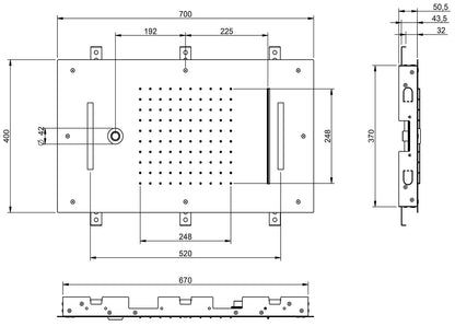 Rubinetterie Treemme SHOWERS & THERMOSTATICS Soffione Doccia A Soffitto Misura 700x400 mm Forma Rettangolare Funzione Acqua Pioggia Cascata Getto Cromoterapia Materiale Acciaio Inox Finitura Cromata Incluso di Tastierino Comandi Fashion