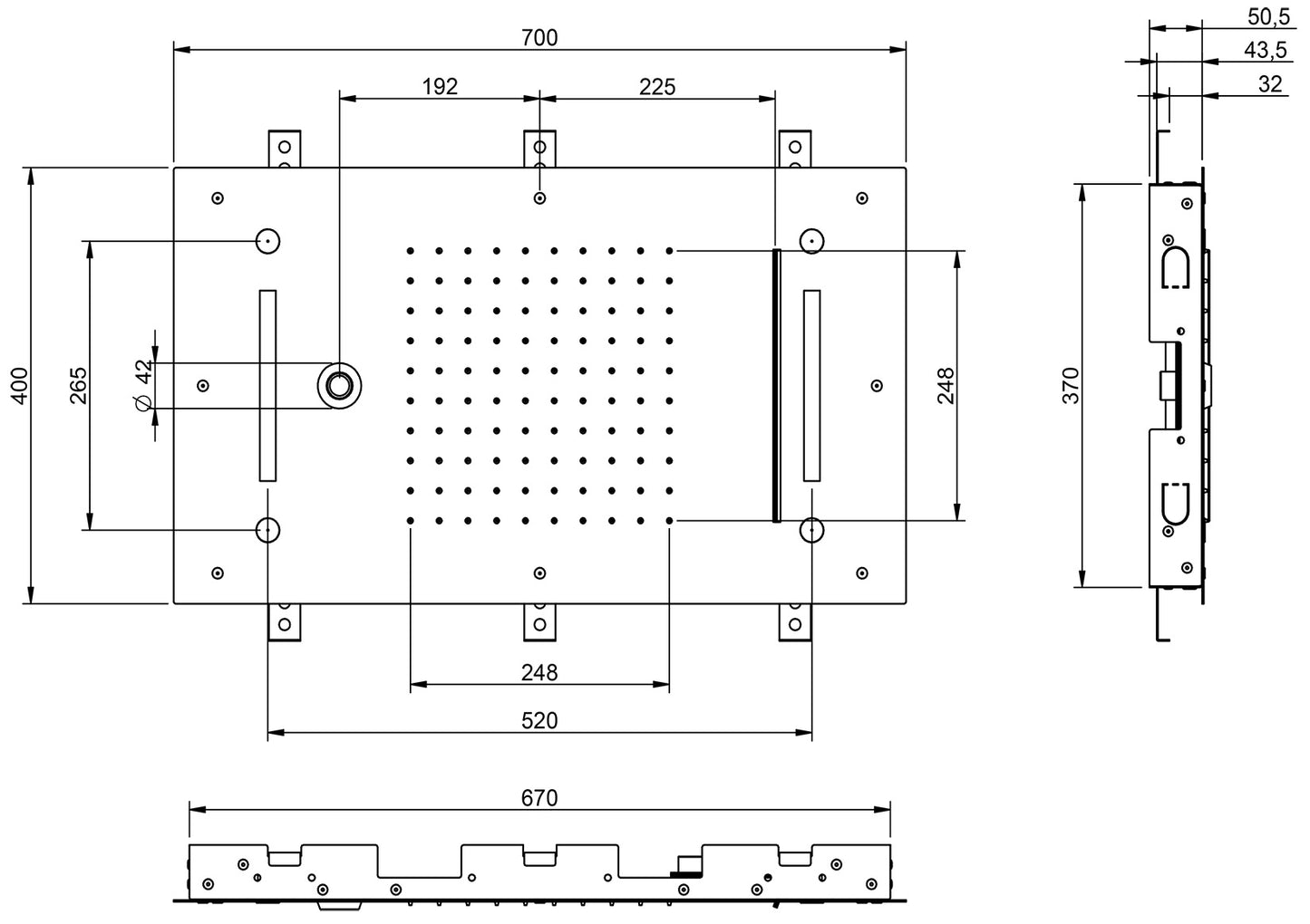 Rubinetterie Treemme SHOWERS & THERMOSTATICS Soffione Doccia A Soffitto Misura 700x400 mm Forma Rettangolare Funzione Acqua Pioggia Cascata Nebulizzatori Getto Cromoterapia Materiale Acciaio Inox Finitura Cromata Incluso di Tastierino Comandi Fashion