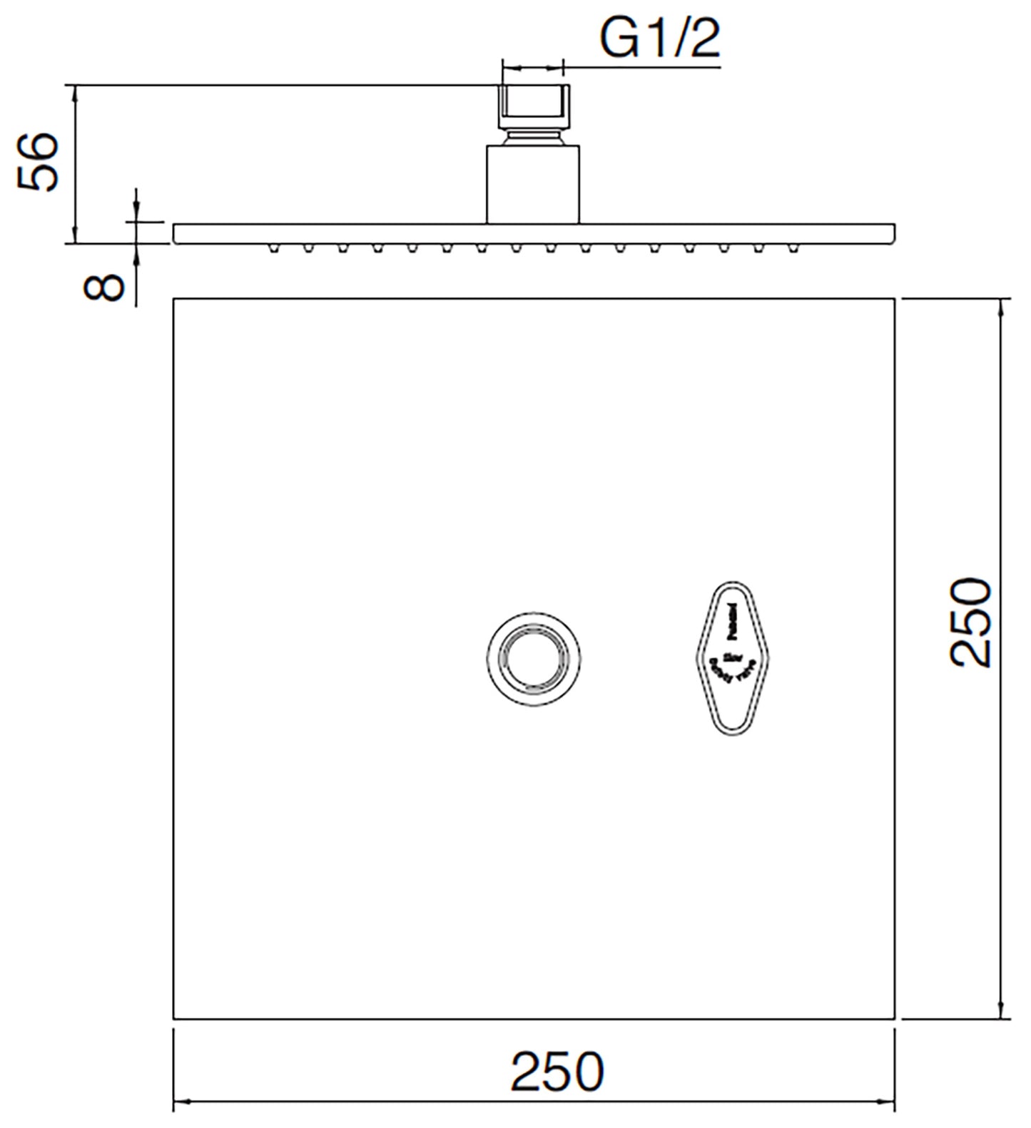 Rubinetterie Treemme SHOWERS & THERMOSTATICS Soffione Doccia Misura 250x250 mm Forma Quadrata Funzione Acqua Pioggia Materiale Metallo Finitura Cromata Portata 9 Litri Al Minuto Valvola Di Sicurezza Installazione Parete Soffitto