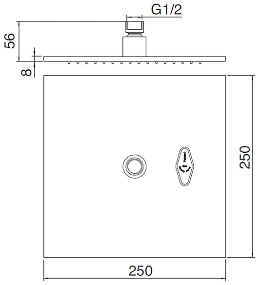 Rubinetterie Treemme SHOWERS & THERMOSTATICS Soffione Doccia Misura 250x250 mm Forma Quadrata Funzione Acqua Pioggia Materiale Metallo Finitura Cromata Portata 9 Litri Al Minuto Valvola Di Sicurezza Installazione Parete Soffitto