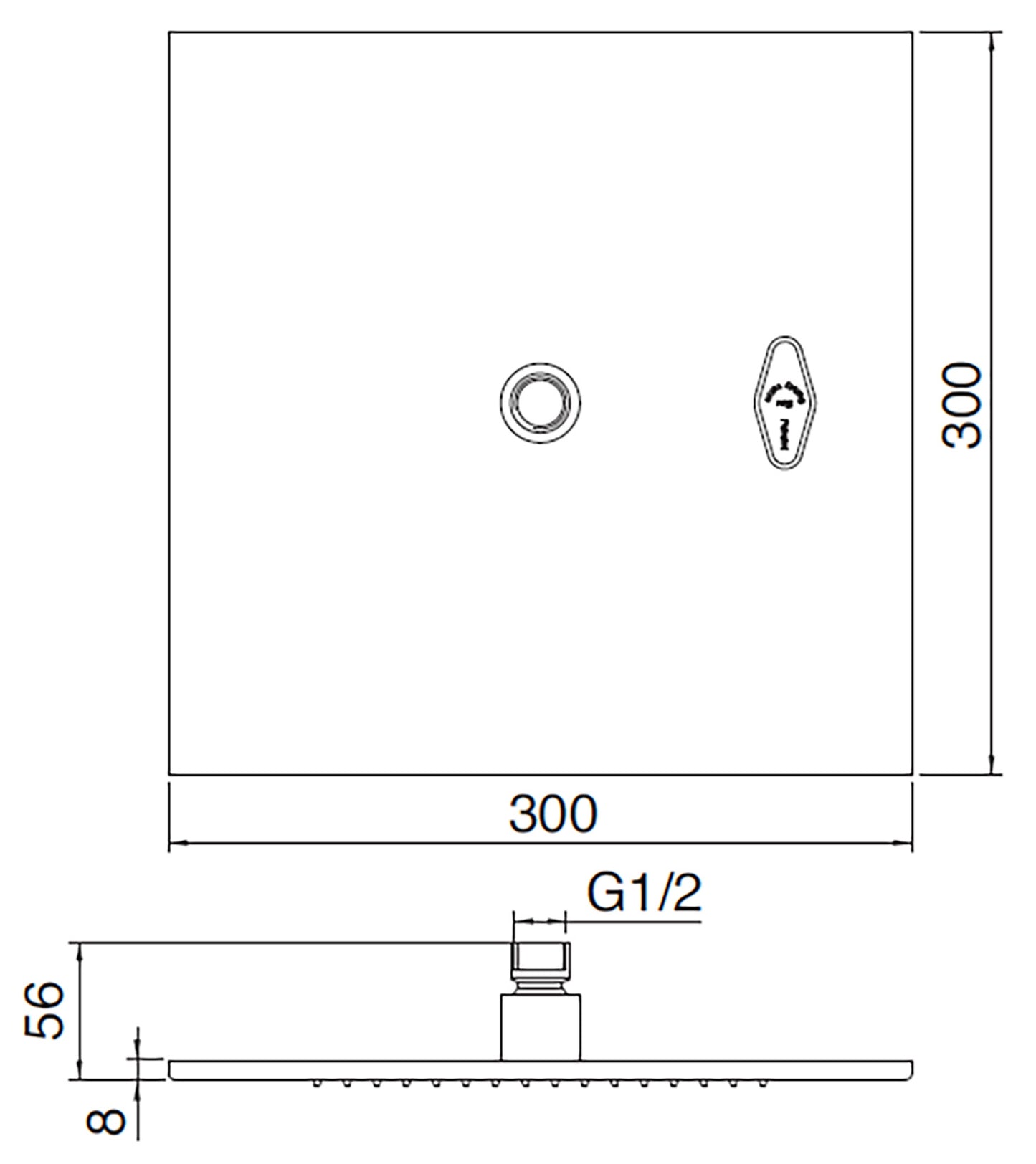 Rubinetterie Treemme SHOWERS & THERMOSTATICS Soffione Doccia Misura 300x300 mm Forma Quadrata Funzione Acqua Pioggia Materiale Metallo Finitura Cromata Portata 9 Litri Al Minuto Valvola Di Sicurezza Installazione Parete Soffitto