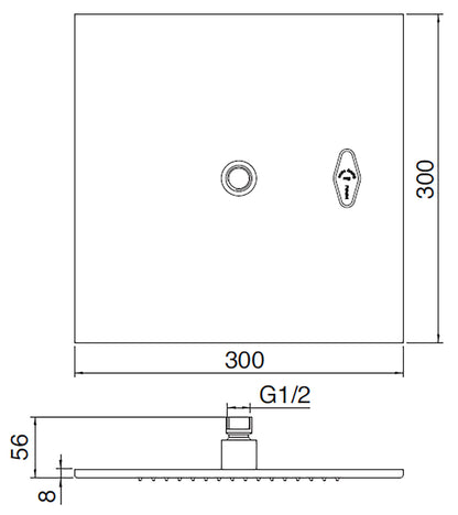 Rubinetterie Treemme SHOWERS & THERMOSTATICS Soffione Doccia Misura 300x300 mm Forma Quadrata Funzione Acqua Pioggia Materiale Metallo Finitura Cromata Portata 9 Litri Al Minuto Valvola Di Sicurezza Installazione Parete Soffitto