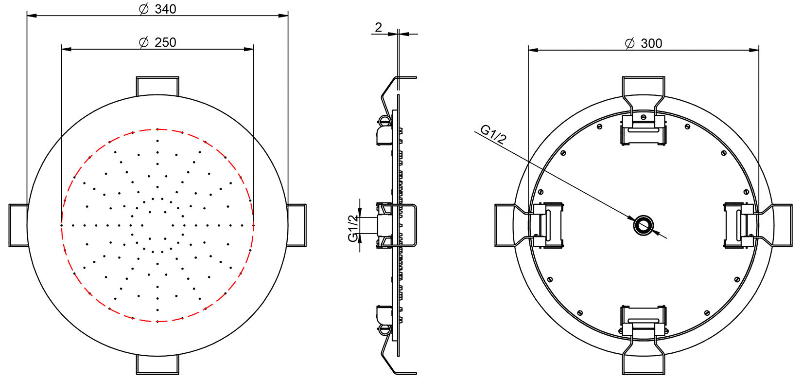 Rubinetterie Treemme SHOWERS & THERMOSTATICS Soffione Doccia Per Controsoffitto A Soffitto Misura Diametro Ø 340 mm Forma Rotonda Funzione Acqua Pioggia Materiale Acciaio Inox Finitura Cromata Portata 9 Litri Al Minuto