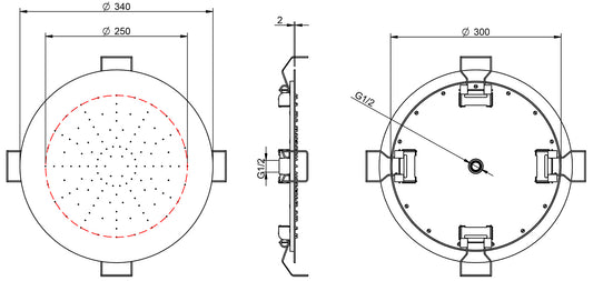 Rubinetterie Treemme SHOWERS & THERMOSTATICS Soffione Doccia Per Controsoffitto A Soffitto Misura Diametro Ø 340 mm Forma Rotonda Funzione Acqua Pioggia Materiale Acciaio Inox Finitura Cromata Portata 9 Litri Al Minuto