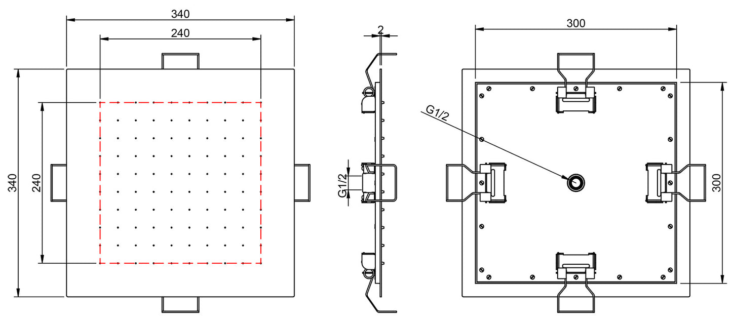 Rubinetterie Treemme SHOWERS & THERMOSTATICS Soffione Doccia Per Controsoffitto A Soffitto Misura 340x340 mm Forma Quadrata Funzione Acqua Pioggia Materiale Acciaio Inox Finitura Cromata Portata 9 Litri Al Minuto