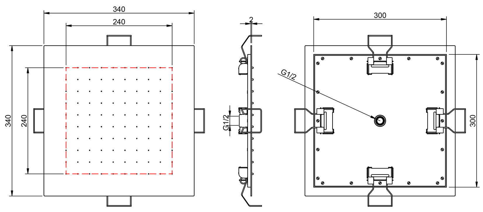 Rubinetterie Treemme SHOWERS & THERMOSTATICS Soffione Doccia Per Controsoffitto A Soffitto Misura 340x340 mm Forma Quadrata Funzione Acqua Pioggia Materiale Acciaio Inox Finitura Cromata Portata 9 Litri Al Minuto