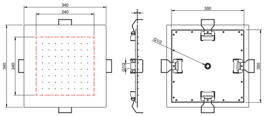 Rubinetterie Treemme SHOWERS & THERMOSTATICS Soffione Doccia Per Controsoffitto A Soffitto Misura 340x340 mm Forma Quadrata Funzione Acqua Pioggia Materiale Acciaio Inox Finitura Cromata Portata 9 Litri Al Minuto