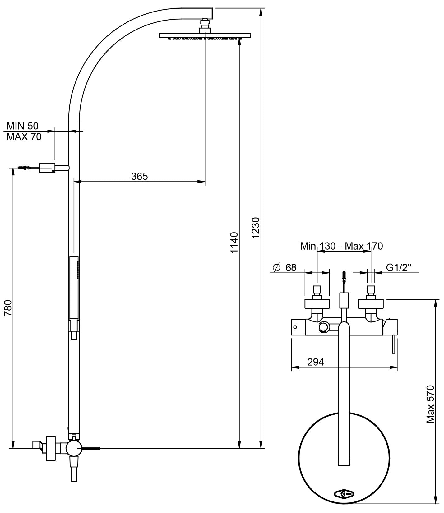 Rubinetterie Treemme SHOWERS & THERMOSTATICS RWIT 6500 CC 25 Gruppo Colonna Doccia Attrezzata Multifunzione Miscelatore Meccanico Attacco Finitura Cromata Con Doccetta E Soffione Anticalcare In Metallo Diametro Ø 300 mm