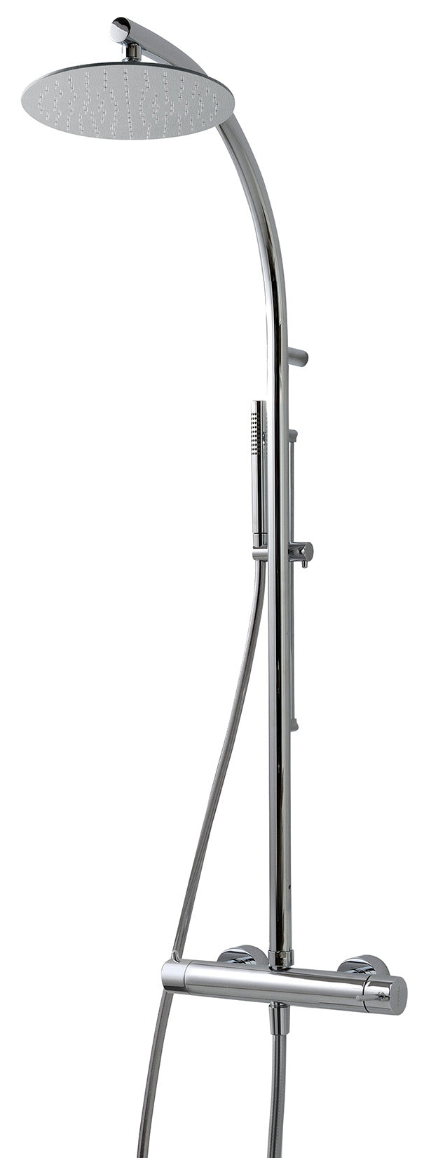 Rubinetterie Treemme SHOWERS & THERMOSTATICS RWIT 6516 CC 25 Gruppo Colonna Doccia Attrezzata Multifunzione Miscelatore Meccanico Attacco Finitura Cromata Con Doccetta E Soffione Anticalcare In Metallo Tondo Diametro Ø 300 mm Asta Saliscendi