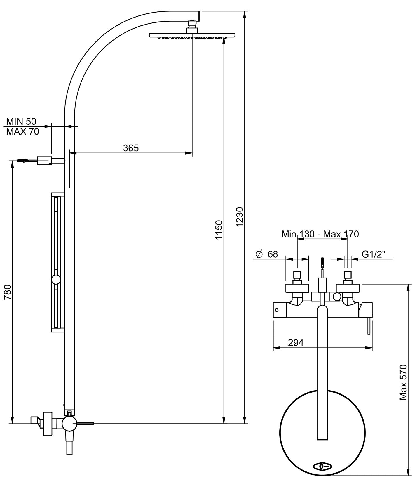 Rubinetterie Treemme SHOWERS & THERMOSTATICS RWIT 6516 CC 25 Gruppo Colonna Doccia Attrezzata Multifunzione Miscelatore Meccanico Attacco Finitura Cromata Con Doccetta E Soffione Anticalcare In Metallo Tondo Diametro Ø 300 mm Asta Saliscendi