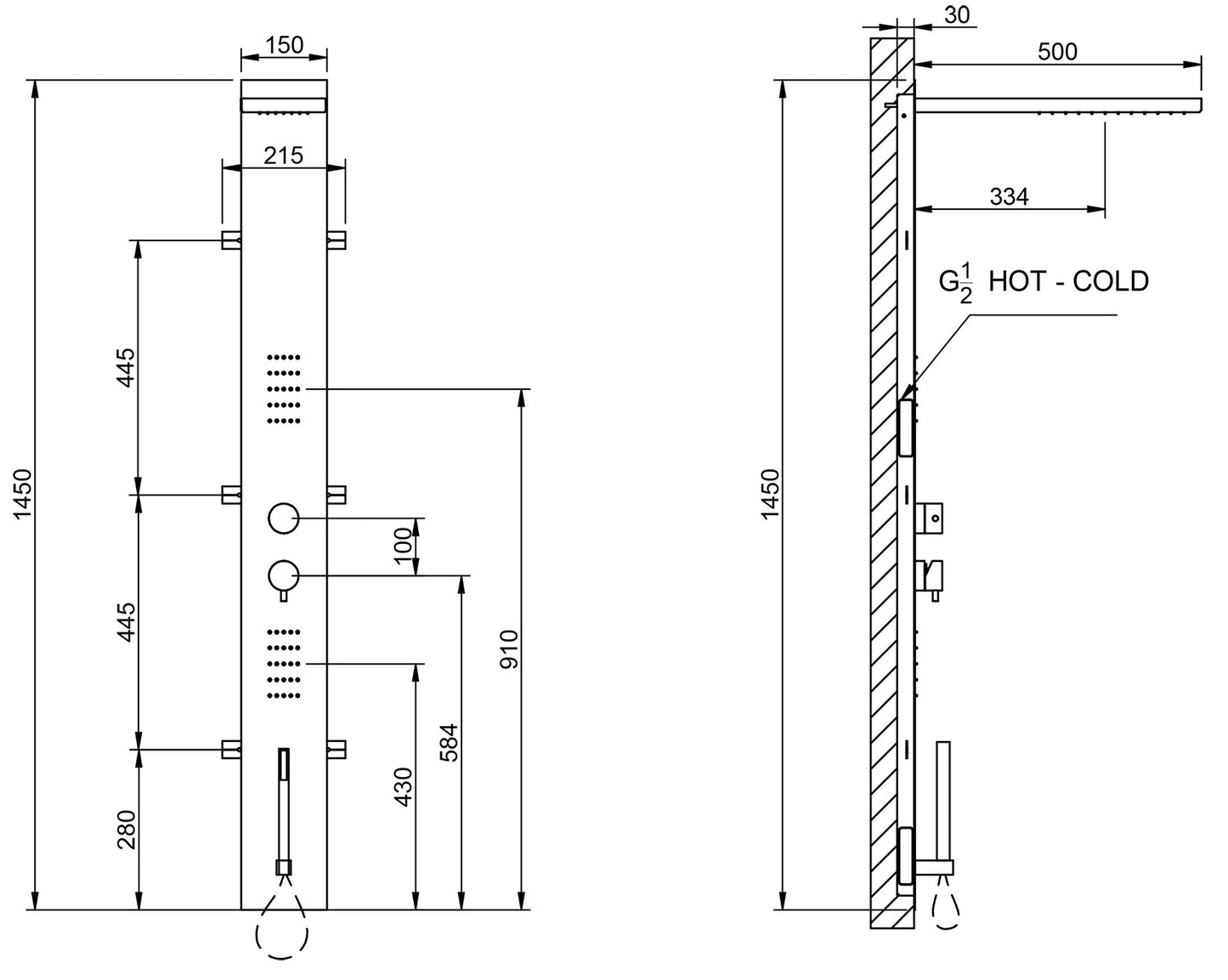 Rubinetterie Treemme SHOWERS & THERMOSTATICS Colonna Gruppo Doccia Attrezzata Multifunzione Miscelatore Termostatico COAX Doccetta Soffione Anticalcare Idromassaggio Idro Finitura Cromata Per Marmo Pietra Grandi Formati Parte Interna ed Esterna Incluse